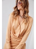 Shirt wrap dress with draping, beige 110537 - Online store - Boutique